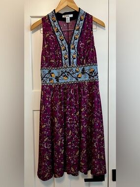 Wisp Women's v neck empire waist halter look blue and purple Floral Dress